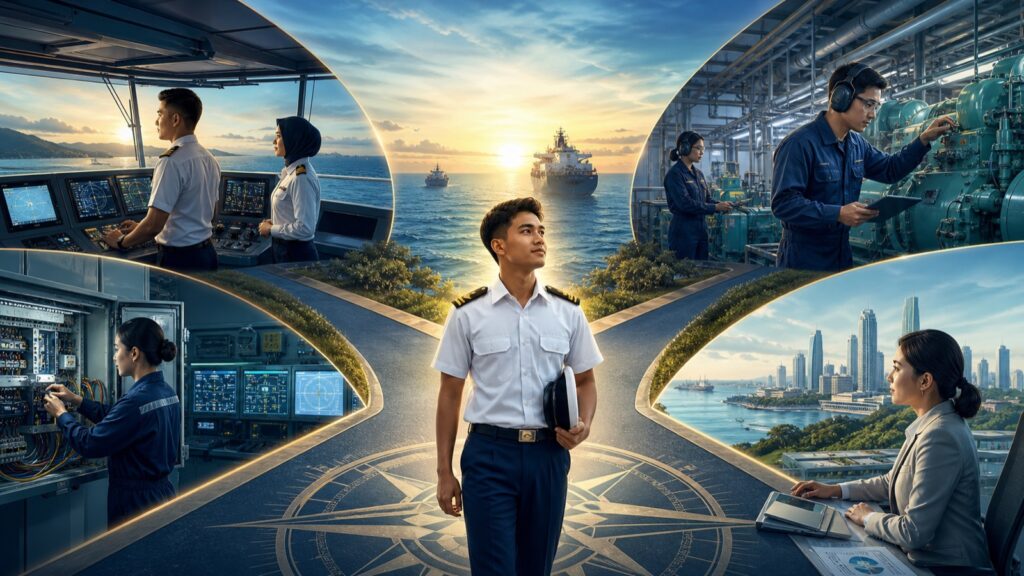 A Malaysian maritime cadet considering several seafaring career pathways and certification stages.